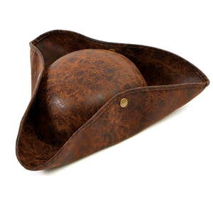 lot 3615 image: Adult Distressed Leather Tricorn Pirate Hat Colonial Medieval Style Cap Fancy Dress Costume Accessories for Special Themed Cosplay Parties Halloween