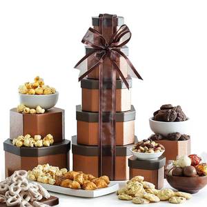 lot 3618 image: Broadway Basketeers Gourmet Easter Food Gift Basket Tower Snack Gifts for Women, Men, Families, College, Appreciation, Thank You, Congratulations, Corporate