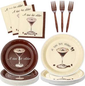 lot 3624 image: Zhehao 96 Pcs a Tini Bit Older Party Supplies for 24 Guest Espresso Martini Paper Plates Napkins Forks Brown Disposable Tableware Bachelorette Dessert Birthday Bridal Wedding Party