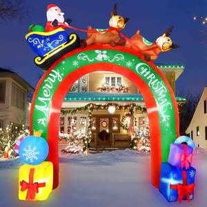 lot 3632 image: 10 FT Christmas Inflatables Archway Santa Claus on Sleigh Christmas Blow Up Yard Decorations Built-in LED Lights for Outdoor Lawn Garden Decorations
