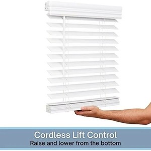 lot 4001 image: Lotus & Windoware Cordless 2 Faux Wood Room Darkening Horizontal Blind, 34 Width x 36 Length, Bright White, Smooth