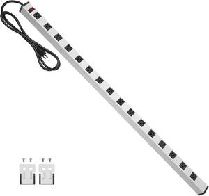 lot 4004 image: JUNNUJ Long Metal 16 Outlet Power Strip, Wide Spaced Garage Industrial Heavy Duty Power Strip with 6 FT Cord 15A, 125V, 1875W-Silver