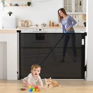 lot 4005 image: Vomeast Retractable Gates,Extends up to 55in Wide Baby Safety Gates Dog Gate for Doorways Stairs Hallways(Black)