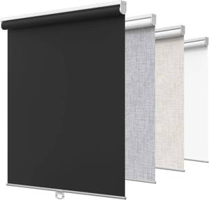 lot 4012 image: GENIMO 100% Blackout Roller Window Shades, Window Blinds Cordless with Thermal Insulated, UV Protection Fabric, Mini French Door Blinds for Home, Bedroom, Office, Black, 30 W X 72 H