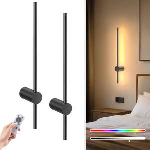 lot 4023 image: NIORSUN 24 Inch Battery Operated Wall Sconce Set of 2,Black Minimalist Rechargeable LED Wall Lights with Remote, 10 Colors Dimmable Wireless Wall Lamp for Living Room Bedroom Hallway