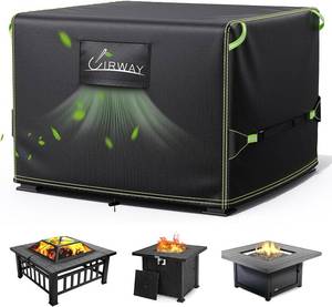 lot 4040 image: UIRWAY Fire Pit Cover 32 Inch Square, Waterproof Outdoor Fire Pit Cover, 600D Heavy Duty Oxford Fabric Firepit Covers with PVC Coating, Strong Tear & Windproof Patio Fire Pit Table Cover, Black