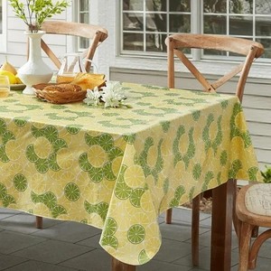 lot 4042 image: Newbridge Yellow Lemons and Green Limes 52 x 52 Inch Vinyl Square Tablecloth with Flannel Backing