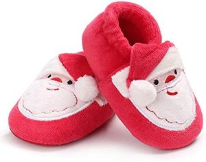 lot 4045 image: Unisex Baby Christmas Santa Shoes Infant Non-slip cozy Fleece Booties Newborn First Walking Shoes Boys Girls Winter Warm Slippers 9 months