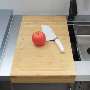 lot 4060 image: 12.6x22 Inch Bamboo Cutting Board & Sink Cover, Reversible Board with Dual Juice Grooves & Detachable Front Lip for Counter Edge Grip, Over Sink for Compact Kitchen