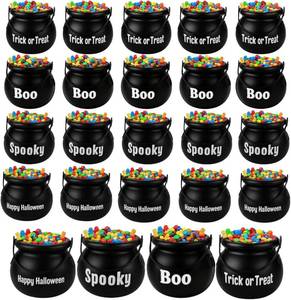 lot 4066 image: Roowest 20 Pcs Halloween Mini Witch Cauldron Small Black Calderon Pot with Handle Plastic Trick or Treat Candy Kettle Bucket for St. Patricks Day, Halloween Party Favor (Classic Style)