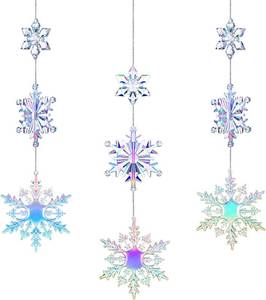 lot 4079 image: 36 Pcs Christmas Snowflake Ornaments Crystal Iridescent Christmas Tree Ornaments Clear Plastic Hanging Acrylic Snowflake Xmas Tree Decor for Paty Decor, 3 Size 1.7 Inch3 Inch4 Inch(Multi-Color)