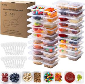lot 4090 image: 20 Sets Reusable Snack Containers with Lids & 20 Sporks   Double Compartment for Portion Control, BPA-Free Leak-Proof Dipping Containers for Meal Prep, Travel, and Outdoor Snacks (Clear)