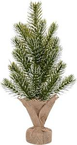 lot 4094 image: 12 Flocked Artificial Christmas Tree, Snowed Branches, Burlap Base, Tabletop Decor