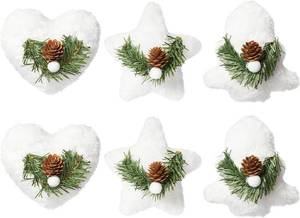 lot 4114 image: WDS WONDROUS Fabric Christmas Ornaments with Pinecones, Plush Ornaments for Christmas Tree, Rustic Heart Star Tree Shape Xmas Balls Decor Set for Farmhouse Holiday Decorations (6Pcs, White)