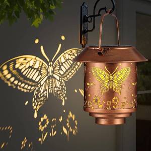 lot 4116 image: Mother Day Gifts for Mom,Outdoor Hanging Solar Lantern Waterproof Outside Metal Openwork Butterfly Pattern Landscape Lights for Porch Garden Yard Patio Pathway Decor Birthday Gifts for Women