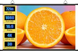 lot 4121 image: 72 inch Projector Screen, Portable Projector Screen Indoor Outdoor Movie Screen with 2 pcs Adhesive Hook, 4K Wall Mount Projection Screen for Room, No Drilling, Anti-Light Coating, 169 HD