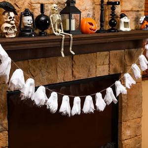 lot 4126 image: 9.8ft Ghost Garland Halloween Hanging Decoration White Cloth Banner Ornaments Cute Small Hanging Ghost Garland for Halloween Party Decor Outdoor Indoor Wall Home Tree Winter Decor Supplies