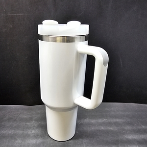 lot 4130 image: 40 OZ Sublimation Tumblers with Removable Handle White Blanks Stainless Steel Cups Mugs with Lid, Straw not included