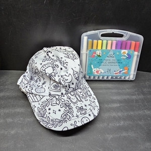 lot 4132 image: Christmas Decorate Your Own Cap with Marker. 6 hats with Multiple Color Acrylic Markers Pack of 24 for 3D Printing Enthusiasts Easy Washing Acrylic Marker Paint Art Brush Pen.