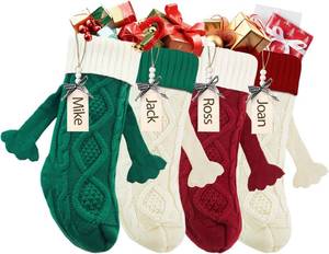 lot 4134 image: Cute Holding Hands Christmas Stockings With Name Tags, 18Inches Large Cable Knitted Personalized Xmas Stocking For 2024 Xmas Kids Gift, Family Fireplace Holiday Party Decoration,Splicing Color(4 Pc)
