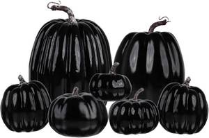 lot 4138 image: vensovo 7 Pcs Assorted Black Plastic Pumpkins Decoration - Artificial Pumpkin for Fall Decor, Thanksgiving, Halloween, Wedding & Party, DIY Craft Fake Foam Pumpkins for Table Centerpiece