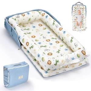 lot 4146 image: Baby Lounger for Newborn, Huggynest Portable Infant Lounger for 0-12 Months Newborn, Home Travel Dual-Purpose Baby Nest (Animal World Blue)