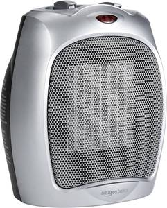lot 4147 image: Amazon Basics Ceramic Space Heater, Portable Indoor Heating Solution, With Overheat and Tip-Over Protection, Thermostat, Non-Oscillating, 1500W, Fast Heating, 7.52D x 6.34W x 9.45H, Silver