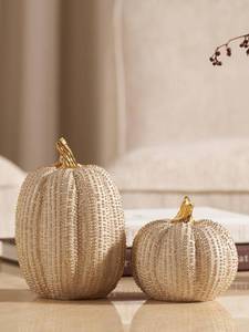 lot 4156 image: Fall Thanksgiving Pumpkin Decor Figurines, 2 PCS Fake Pumpkin Statues for Tabletop Decorating, White and Gold Resin Pumpkins for Autumn Harvest Luxury Fall Home Decor, Farmhouse, Gift Package