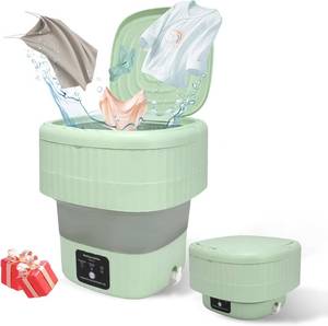 lot 4165 image: Mini Portable Washing Machine, 9L, 3 Modes, Blue Light Disinfection, Ideal for Underwear, Socks, Baby Clothes. Foldable for Space-Saving, Perfect for Apartments, Hotels, Camping & Travel (Green)