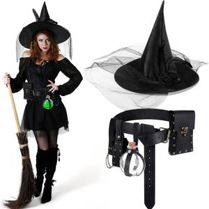 lot 4167 image: 5 Pcs Carnival Renaissance Belt Pouch Women Witch Hat Wizard Potion Bottles Belt Cosplay Costume