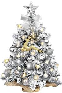 lot 4174 image: Mini Christmas Tree-with Lights,2ft Pre Lit Artificial Small Christmas Tree Snow Flocked Tree with 24pcs DIY Decorations Tabletop Christmas