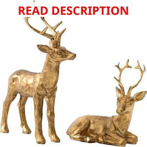 lot 4178 image: DN DECONATION 2PCS Christmas Resin Reindeer Figurines Decorations, Small Black Brass Deer Decorative Statues Deer Sculptures for Indoor Home Decor Tabletop Mantle Cabinet Desktop Office