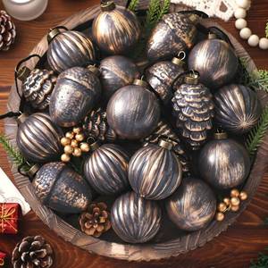 lot 4179 image: 20 Pcs Vintage Christmas Ball Ornaments Neutral Textured Christmas Tree Hanging Decorations with Loop Antique Rustic Distressed Ornaments Decor for Home Farmhouse Xmas Party(Black)