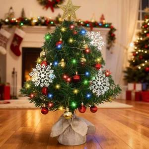 lot 4183 image: 23.6 Inch Mini Christmas Tree, Small Christmas Tree with Star Topper, and Hanging Ornaments, Artificial Xmas Tabletop Tree with Burlap Base for Holiday DIY Home Christmas Decoration Gift (Green)