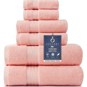 lot 20 image: COZYART Pink Bathroom Towel Set 6Pcs, 100% Turkish Cotton Bath Towel Sets for Bathroom, Soft Absorbent, 650 GSM Luxury 6 Pcs with 2 Bath Towels, 2 Hand Towels, 2 Washcloths - Retail $35