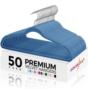 lot 25 image: HOUSE DAY Premium Velvet Hangers 50 Pack Blue, Non-Slip Flocked Felt Hangers, Sturdy Clothes Hanger with 360° Rotatable Hook, Heavy Duty Durable Slim Coat Hanger for Closet Space Saving - Retail $27