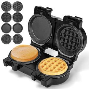 lot 28 image: ONE SIDE HEART SHAPED Mini Waffles Maker with 8 Removable Plates, 4 in 1 Double Small Waffle Maker Mini- Waffle, Heart Waffle, Griddle, Donut, 5 Non Stick Waffle Iron for Kid, Use OneBoth Sides By the Button On the Back - Retail $3,359