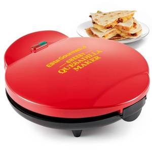 lot 29 image: HINGE BROKEN Elite Gourmet 11 Cheesy Quesadilla Maker, 2-Position Locking Latch For Extra Stuffing, Easy-Slice 6-Wedge, Red - Retail $35
