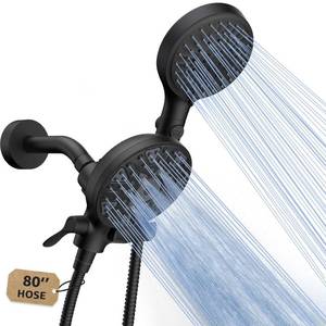 lot 35 image: FASDUNT Dual Handheld Shower Head Combo, Enjoy 6-Setting Rain Showerhead and 6-Setting Hand Held Shower Separately or Together, 2 in 1 Showerhead with 80 Extra Long Stainless Steel Hose, Black - Retail $30