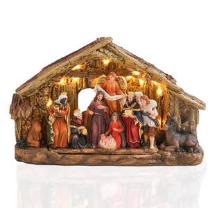 lot 43 image: Christmas Nativity Set with LED Lights, One-Piece Resin Nativity Scene Indoor Decor, Holy Family Christmas Display, Perfect for Tabletop or Mantel, Gift for Family & Kids, 6.9 H x 10.8 L x 3.5 W - Retail $17,984