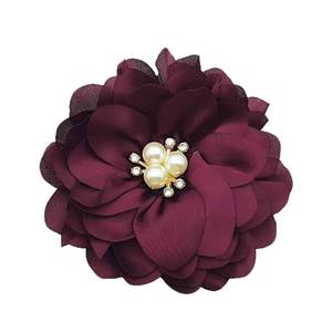lot 49 image: YOOGCORETT 5pcs Burgundy Chiffon Flowers Rhinestone Pearl for DIY Sewing Craft, 3.1 Inch - Retail $12