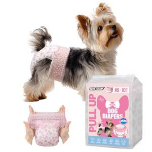lot 52 image: Dono Disposable Pull It Up Female Dog Diapers, 360° Stretchy Waist Puppy Diapers, Super-Absorbent Doggie Diapers with Rapid-Dry Technology Leak-Proof Design for Doggy in Heat Period, XS 40 Pcs - Retail $29