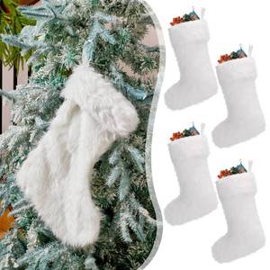 lot 79 image: JOVITEC White 4 Pcs 20 Inch Christmas Stockings Faux Fur Stockings Xmas Stocking Fireplace Hanging Stocking Christmas Party Gift Bags for Holiday Party Decoration - Retail $25