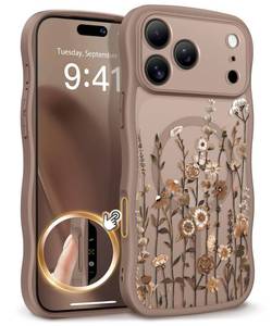 lot 86 image: GVIEWIN for iPhone 17 Pro Case Compatible with MagSafe Curly Wave EdgeFull Camera Protection Floral Translucent Shockproof Magnetic Women Phone Case for iPhone 17 Pro 6.3, FloratopiaBrown - Retail $20