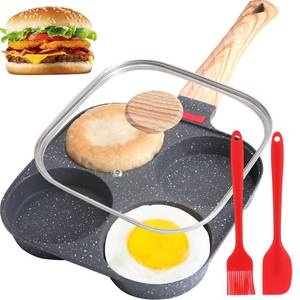 lot 93 image: 4-Cup Egg Pan, Premium Egg Pans Nonstick, Omelette Pan with Lid , Healthy Egg Frying Pan for Breakfast, Egg Sandwich, Hamburger, Pancake, Egg Skillet Suitable for Gas Stove & Induction Cookware - Retail $19