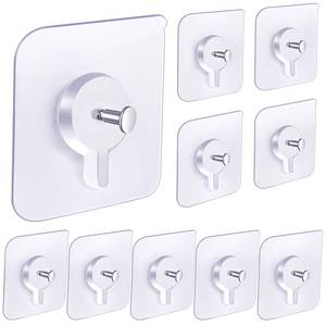 lot 98 image: YOGEERNIC Adhesive Hooks for Wall(13lb Max), Wall Hangers Without Nails for Photos Frames, Utility Waterproof and Oil Resistant Hooks for Kitchen, Bathroom, Home and Office -10 Pack - Retail $9