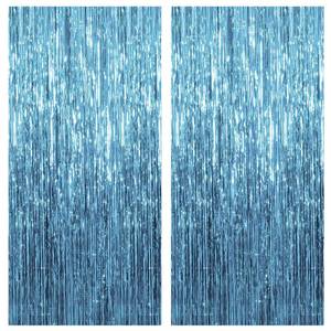 lot 99 image: 2 Pack BlueSilver Streamers Party Decorations Fringe Backdrop Ocean Themed Decorations Foil Curtain Backdrop Blue Birthday Ocean Party Decor Supplies - Retail $6