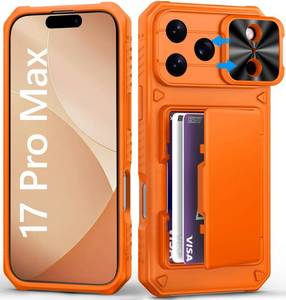 lot 106 image: BXYJY for iPhone 17 Pro Max Phone Case Wallet, Card Holder (4-5 Cards), Slide Camera Cover, Military Grade Protection, Rugged Hard Women Girly Men Protective Case for iPhone17 Pro Max 6.9, Orange - Retail $20