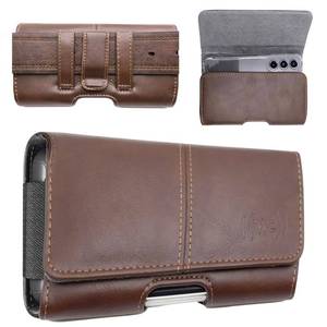 lot 113 image: Wireless City Leather Phone Holster for iPhone 1717 Pro 1616 Pro16e 1515 Pro 1414 Pro 1313 Pro 1212 Pro 11 XR Horizontal Belt Clip & Loop Phone Pouch Magnetic Closure Phone Holder for Men Brown - Retail $20