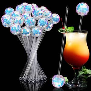 lot 116 image: Sawysine 24 Pcs Disco Party Decorations Disco Ball Cocktail Stirrers 8 Inch Silver Mirror Ball Stir Sticks Beverage Coffee Drink Stirrer for 70s 80s Bachelorette Wedding Birthday Party(Iridescent) - Retail $14
